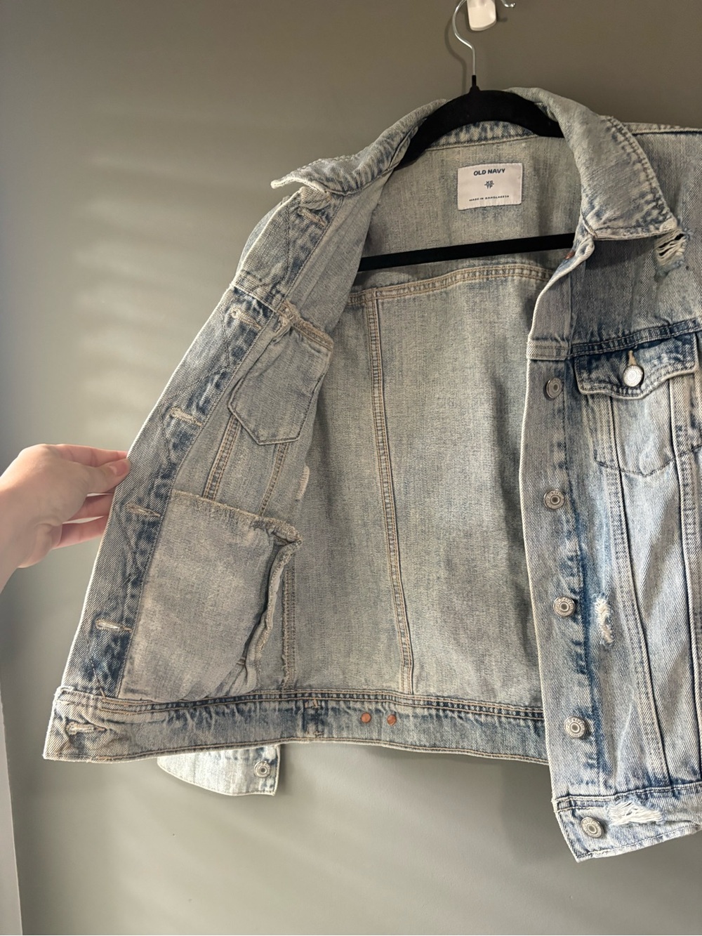 Old Navy Distressed Light Wash Denim Jacket XS Button Front Jean Jacket - Picture 5 of 8